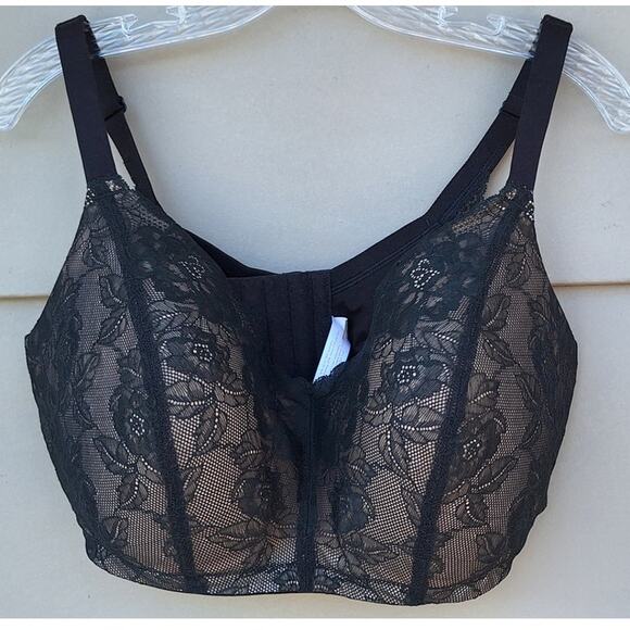 Cacique Black Lace Bra Lightly Lined Full Coverage Wireless Size 40 DDD Coquette - Picture 1 of 9